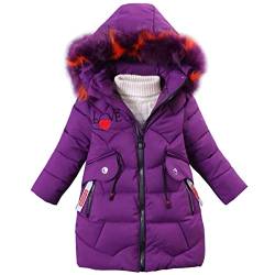 LSHDCER Kinder Winterjacke Mädchen Winter Warmer Wintermantel Outerwear Verdichte Kinderjacke, Violett, 152-158(Etikettengröße: 160) von LSHDCER