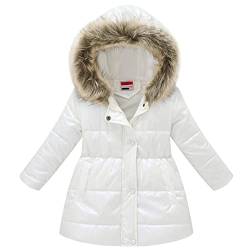 LSHDCER Kinder Winterjacke Mädchen Wintermantel Baumwolle gefuetterte Winter Jacke Warm Kinderjacke Steppjacke, Weiß, 146 von LSHDCER