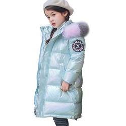 LSHDCER Kinder Winterjacke Mädchen Wintermantel mit Fellkapuze Warm Daunenjacke Steppjacke Lange Winter Parka Kinderjacke, Hellblau, 146 von LSHDCER