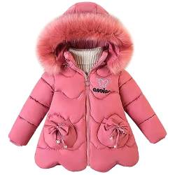 LSHDCER Kinder Winterjacke Mädchen mit Abnehmbarer Kapuze Warm Wintermantel Verdichte Steppjacke Kinderjacke, Wassermelonerot, 92-98 (Etikettengröße: 100/L) L2973A10 von LSHDCER