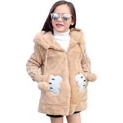 LSHDCER Mädchen Wintermantel Winterjacke Kinder Gefuetterte Baumwolle Winter Jacke Warm Kinderjacke Jacke aus Kunstfell, Khaki, 152-158 (Etikettengröße: 160) F7060Z16 von LSHDCER