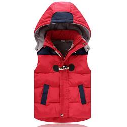 LSHDCER Steppweste Jungen Dicke Weste Mädchen Mit Kapuze Winter Ärmellose Winterjacke Kinder Wintermantel, Rot, 116 von LSHDCER