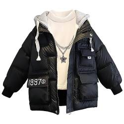 LSHDCER Winterjacke Jungen Wintermantel Plüsch Baumwolljacke Kinder Steppjacke Winter Jacke mit Kapuze, Schwarz, 146 (Etikettengröße: 150) L2997U15 von LSHDCER