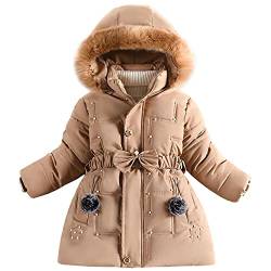 LSHDCER Winterjacke Mädchen Wintermantel Kinder Warm Winddicht Verdickte Daunenjacke mit großer Pelzkragen Kapuzen, Khaki, 116(Etikettengröße: 120) von LSHDCER