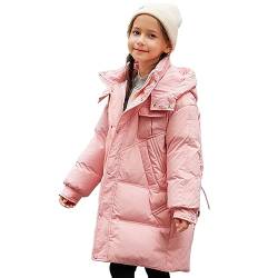 LSHDCER Winterjacke Mädchen Wintermantel mit Kapuze Kinder Warme Steppjacke Winter Jacke Winddicht Mittellange Daunenjacke, Rosa, 152-158 (Etikettengröße: 160) L2A23P16 von LSHDCER