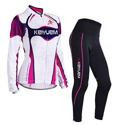 LSHEL Damen UV-Schutz Radbekleidung Set Radhose Trikot Lange Ärmel Sportbekleidung, violett, EU M(Label: L) von LSHEL