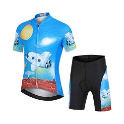 LSHEL Jungen Mädchen Fahrrad Set Quick Dry Kurzarm Trikot + Radhose Atmungsaktiver Radsport Anzüge, Raumschiff, 104/110(Herstellergröße: S) von LSHEL