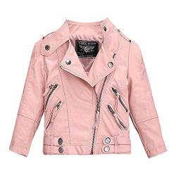 LSHEL Jungen Mädchen Kunst Lederjacke Kragen Motorrad Leder Mantel Kinder Biker Style Leder Jacke, Rosa - Dick, 5-6T/Empfohlene Höhe 110-120cm von LSHEL