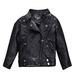 LSHEL Jungen Mädchen Kunst Lederjacke Kragen Motorrad Leder Mantel Kinder Biker Style Leder Jacke, Schwarz - Dünn, 11-12T/Empfohlene Höhe 140-150cm von LSHEL