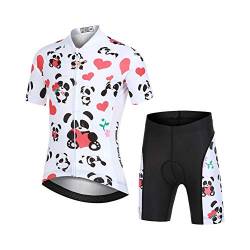 LSHEL Kinder Jungen Radtrikot Set, Mädchen Radbekleidung Anzüge, Quick Dry Radsportanzug, Fahrradtrikot Kurzarm und 3D Sitzpolster Radhose, Süßer Baby Panda, 134/140(Herstellergröße: XL) von LSHEL