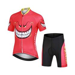 LSHEL Kinder Jungen Radtrikot Set, Mädchen Radbekleidung Anzüge, Quick Dry Radsportanzug, Fahrradtrikot Kurzarm und 3D Sitzpolster Radhose, Teufel lachen, 146(Herstellergröße: XXL) von LSHEL