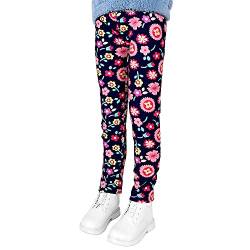 LSHEL Leggins Kinder Mädchen Gefütterte Leggings Herbst Winter Warm Hose Thermohose Thermoleggins, Blumen, 110/2-3 Jahre von LSHEL