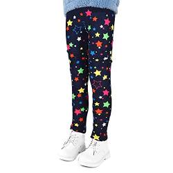 LSHEL Leggins Kinder Mädchen Gefütterte Leggings Herbst Winter Warm Hose Thermohose Thermoleggins, Stern auf Schwarz, 130/5-6 Jahre von LSHEL