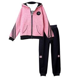 LSHEL Mädchen Jogginganzug Kinder Sportanzug Trainingsanzug 3tlg Bekleidungsset Sweatjacke & T-Shirt & Jogginghose, Roserot, 152-158 von LSHEL