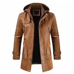 LSSM Herren Mittellange Lederjacke Pu-Leder Trenchcoat Herrenjacke Jacke Mit Gesteppten Bereichen Regenjacke üBergangsjacke Wasserabweisend Herren Jeansjacke Orange M von LSSM