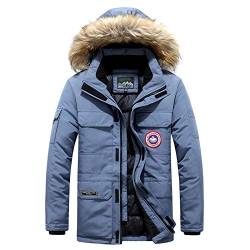 LSSM Herren Winter Verdickten Warmen Baumwollmantel Mittellangen Mantel Kapuze ReißVerschluss Street Style Winterjacke Winter Jacke üBergangsjacke Mit Stehkragen Windbreaker Jacke Blau 4XL von LSSM