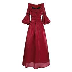 LTAKK Renaissance Kleid Damen Mittelalter Kostüm Viktorianische Kleider Gothic Fee Hexe Hochzeitskleid, Rot, XXL von LTAKK