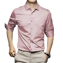 LTHTX Klassisches knitterfreies Hemd für Herren, Herrenhemden Langarmhemd mit Knopfleiste vorne, Baumwoll-Arbeitshemd pflegeleicht (rosa,46/6XL) von LTHTX