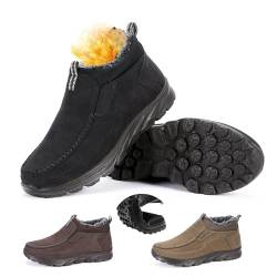Mens Winter Shoes Fur Lined Snow Ankle Boots, Anti-Slip Warm Comfortable Walking Shoes Thick Warm Slip On Cotton Shoes (black,42) von LTHTX