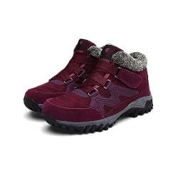 Thermische Winterstiefel für Frauen Männer, warme Pelz gefüttert rutschfeste Stiefeletten Winter thermische Schneestiefel für Frauen wasserdichte Wanderschuhe, W Rot, 39 EU von LTHTX