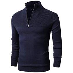 LTIFONE Pullover für Herren, Quarter Reißverschluss, groß und hoch, Business-Casual-Langarm-Pullover für den Winter, blau, Groß von LTIFONE