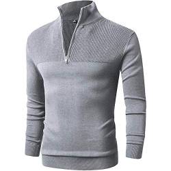 LTIFONE Pullover für Herren, Quarter Reißverschluss, groß und hoch, Business-Casual-Langarm-Pullover für den Winter, grau, Groß von LTIFONE