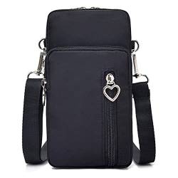 Handytasche zum Umhängen, Handy Umhängetasche, Geldbörse Brieftasche, Nylon Kleine Umhängetasche mit Kopfhörer Eingang, Crossbody Schultertasche, Schultertasche für Handy unter 7 zoll(Schwarz) von LTLSZRN