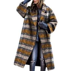 LTWOTEJNG 2023 Europäische Und Amerikanische Herbst frauen Langarm Mantel Gedruckt Woolen Langen Mantel Reißverschluss Für Mantel (Yellow, M) von LTWOTEJNG