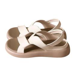 LTWOTEJNG Damen tragen im Sommer lässige und modische Retro-Strandsandalen mit flachem Boden Weiße Sneaker Schuhe Damen (Beige, 42) von LTWOTEJNG