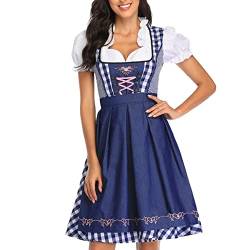 LTWOTEJNG Dirndl-Komplettsets Für Damen Mini Dirndl Damen Oktoberfest+Dirndlbluse+Schürze Dirndel Blau Trachtenmode Dirndl & Dirndl-Sets Damen Kleider Oktoberfest Outfit von LTWOTEJNG