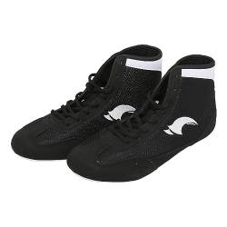 LTWOTEJNG Kinder Boxschuhe High Top Training Wrestling Schuhe Lange Stiefel Boxschuhe Wettkampftraining Schuhe Junge 35 (Black, 34 Big Kids) von LTWOTEJNG