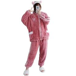 LUBOSE Damen Fleece Top Pyjama Set mit Taschen Loungewear Set Pyjama Freizeitkleidung Langarm Hose zweiteiliges Set (5XL, Z6) von LUBOSE