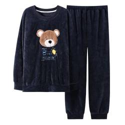 LUBOSE Flanell Herren Pyjama Anzug Warm und bequem Herren Pyjama 2-teiliger Herren Winter Schlafanzug (XL, Bär A) von LUBOSE