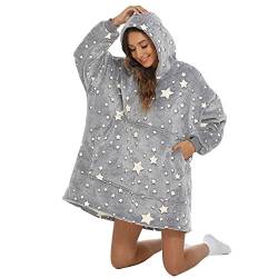 LUBOSE Leuchtende Decke Pullover, leuchtende neutrale Kapuzendecke, leuchtender Super Dalian Hoodie, Decke mit übergroßen Taschen, tragbare Decke (Einheitsgröße, graue Sterne) von LUBOSE