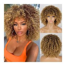 Perücken Afro Bomb Curly Perücken for schwarze Frauen, kurze Afro Kinky Curly Perücke mit Pony, 30,5 cm, synthetische, hitzebeständige, voll gelockte Perücke perücke fasching (Color : 001, Size : 12 von LUCBEI