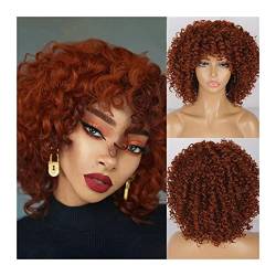 Perücken Afro Bomb Curly Perücken for schwarze Frauen, kurze Afro Kinky Curly Perücke mit Pony, 30,5 cm, synthetische, hitzebeständige, voll gelockte Perücke perücke fasching (Color : 006, Size : 12 von LUCBEI