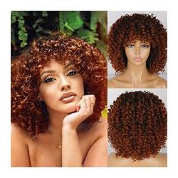 Perücken Afro Bomb Curly Perücken for schwarze Frauen, kurze Afro Kinky Curly Perücke mit Pony, 30,5 cm, synthetische, hitzebeständige, voll gelockte Perücke perücke fasching (Color : 007, Size : 12 von LUCBEI