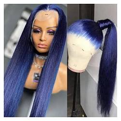 Perücken Dunkelblaue Farbe Natürliche Gerade Haar Synthetische Spitze Front Perücken Haare for alle Frauen Haar perücke fasching (Color : Blauw, Size : 26inches) von LUCBEI