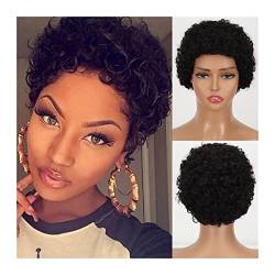 Perücken Kurze Afro-Lockenperücke for schwarze Frauen, kurze lockige Perücken im Pixie-Schnitt, natürlich aussehende, weiche, atmungsaktive, synthetische, hitzebeständige Haarperücken perücke fasching von LUCBEI