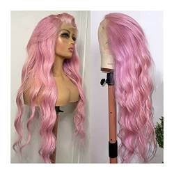 Perücken Lose Welle Hellrosa Lace Frontal Perücke 13 × 4 × 1 HD Transparente Spitzeperücke Brasilianisches Remy-Haar 8-28 "Vorgezupfte rosafarbene wellenförmige lockige Lace-Front-Perücke perücke fasc von LUCBEI