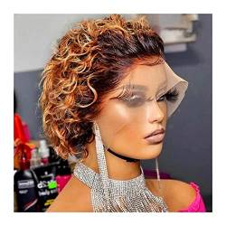 Perücken Pixie Cut 13 × 1 Lace Frontal Wig Short Spring Curl Echthaarperücke for Frauen Brasilianisches Remy-Haar Transparente Lace Front Perücke Für die tägliche Party. (Color : 1B 30, Size : Pixie von LUCBEI