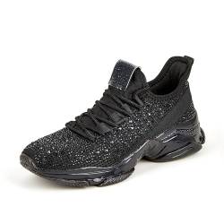 LUCK STEP Damen Strass Slip On Walking Schuhe Mode Atmungsaktiv Sparkle Glitter Sneaker (Schwarz, 11US-42EU-9UK) von LUCK STEP