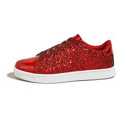 LUCK STEP Glitzer-Sneaker, modische Schnür-Sneaker, glitzernde Schuhe für Damen(Rot,7US-37EU-4UK) von LUCK STEP