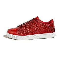 LUCK STEP Glitzer-Sneaker, modische Schnür-Sneaker, glitzernde Schuhe für Damen(Rot,8.5US-39EU-6UK) von LUCK STEP