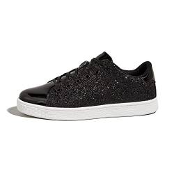 LUCK STEP Glitzer-Sneaker, modische Schnür-Sneaker, glitzernde Schuhe für Damen(Schwarz,7US-37EU-4UK) von LUCK STEP