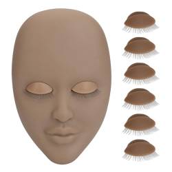 3D-Wimpern-Mannequin-Kopf, Tragbar, Leicht, Silikon, Abnehmbares Augen-Design, Wimpern-Mannequin-Kopf Zum Üben mit 3 Paar Doppellagigen Wimpern für das Training der (Kaffee) von LUCKDANO