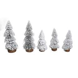 5 Stück Mini-Weihnachtsbaum-Tischornamente, Beflockter Turmförmiger Zedernbaum, Weihnachtliche Heimdekoration, Weihnachtsszenen-Requisiten, für Weihnachtliche Akzente und von LUCKDANO