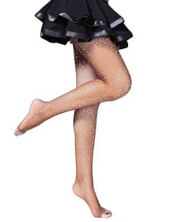 LUCKELF Sexy Strumpfhose mit Rückennaht, glitzernd, Strass, Netzstrumpfhose für Frauen, Zehenlos (nackt), Einheitsgr��e von LUCKELF