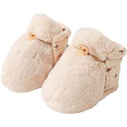 Baby Karikatur-Plüsch-Baumwollschuhe,Säugling Jungs Mädchen Warm Hausschuhe,Winter Rutsch-fest Baby Schuhe,Neugeborenes rutschfeste Greifer Winterschuhe,Baby Winter warme Schuhe (0-6 Monate, beige) von LUCKKY