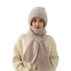 LUCKKY Damen Verdickter Warmer Einteiliger Hutschal, Integrated Ear Protection Windproof Cap Scarf, 2 in 1 Schalmütze Damen Wintermütze Schal Set, Winter Warme Strickmütze Schal (Beige) von LUCKKY